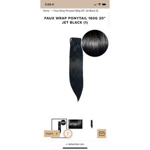 NWT Bellami Jett black 20” faux pony tail